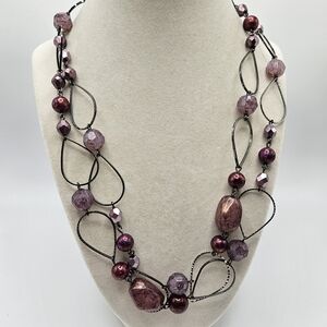 VINTAGE Premier Designs Rhapsody Beaded Gunmetal Extra Long 47" Necklace